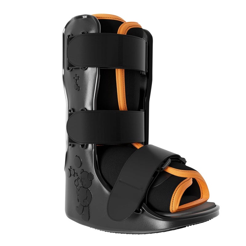 Braceapedia Pediatric Buddy Boot, Kids Medical Grade Left/Right Foot & Ankle Support Brace, Sprain & Injury Recovery Walker Boots, Kids Ankle Brace for Sports and Recovery, Small Orange Liner, Black - Image 1